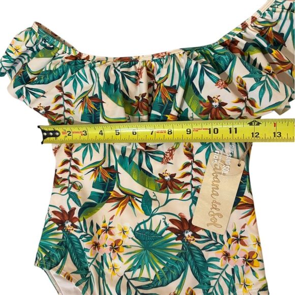 Cabana Del Sol One Piece Swimsuit Off the Shoulder Palm Floral Womens Small NWT - Picture 11 of 12